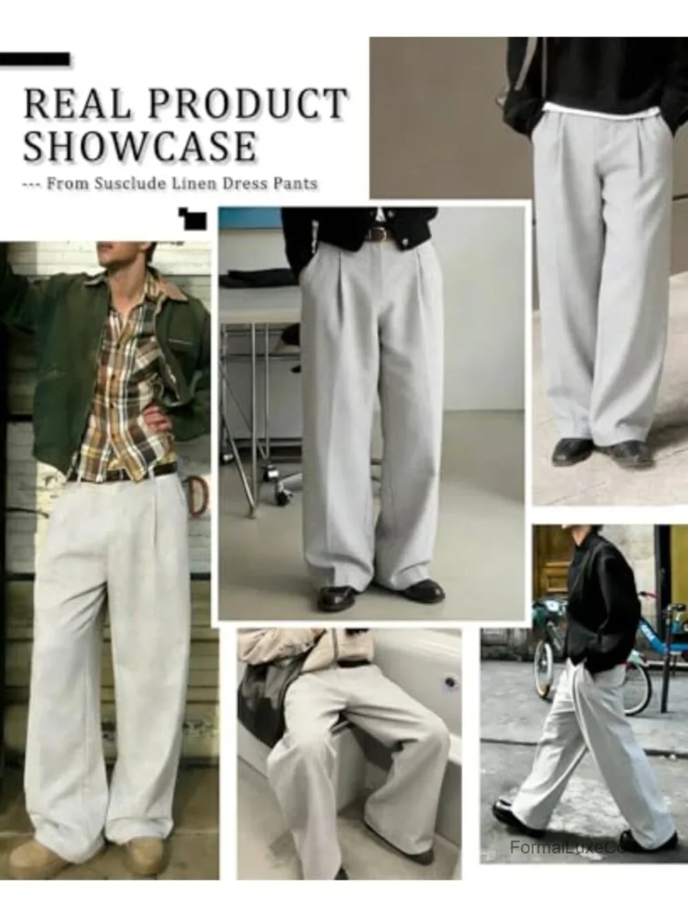 Mens Baggy Linen Pants Wide Leg Pleated Dress Slacks Casual Loose Fit Y2k
